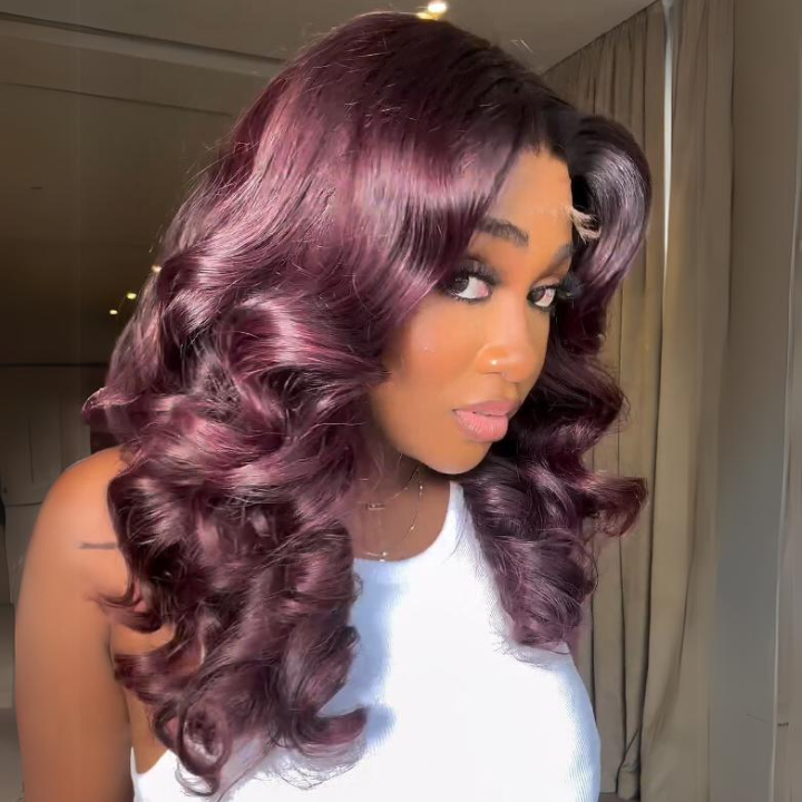 Glueless Lace Colored 100% Human Hair Clear Transparent Dark Root 99j Loose Wave Wigs For Women-Amanda Hair