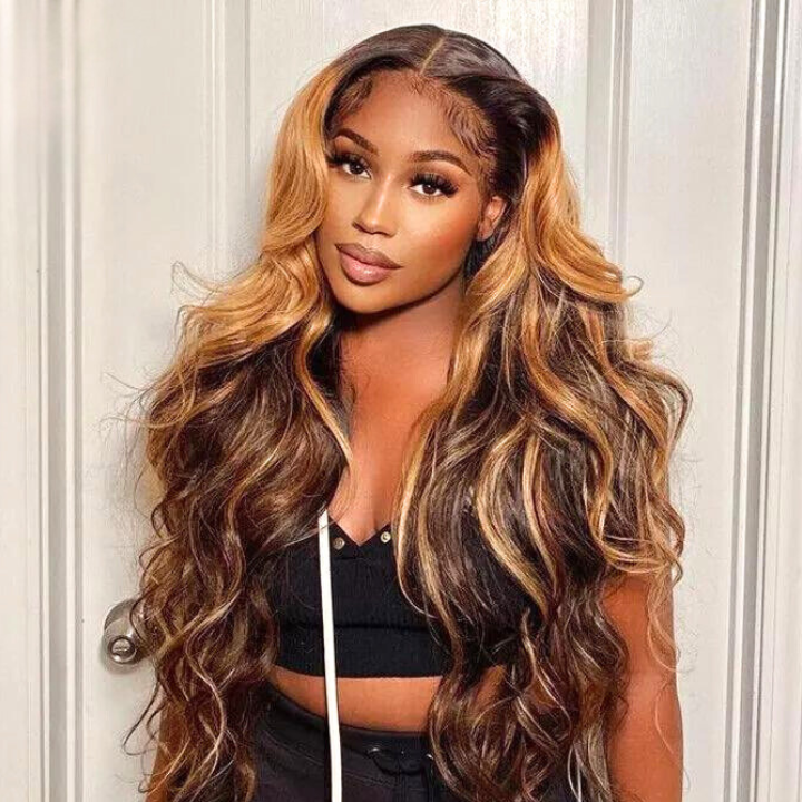 Highlight Honey Blonde Body Wave Brown Clear Transparent Lace Front Ombre Colored Wigs Plucked Virgin Natural 100% Human Hair For Women-Amanda Hair