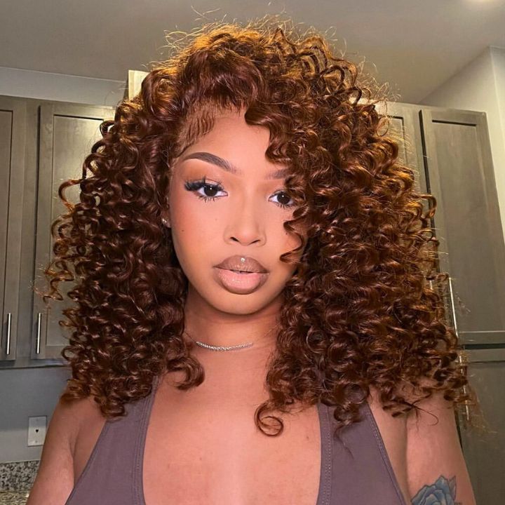 Glueless Lace Brown Lace Front Deep Wave Wig 100% Human Hair - Clear Transparent Lace Colored Wig- Amanda Hair