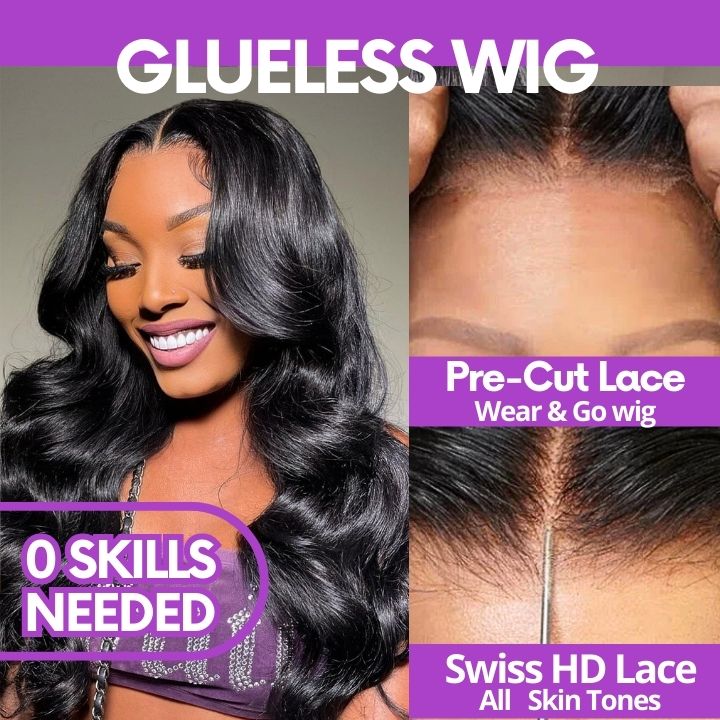 Glueless Black Body Wave 13x4/6x4.5 Closure Lace Colord Wig Pre Plucked Hairline-Amanda Hair