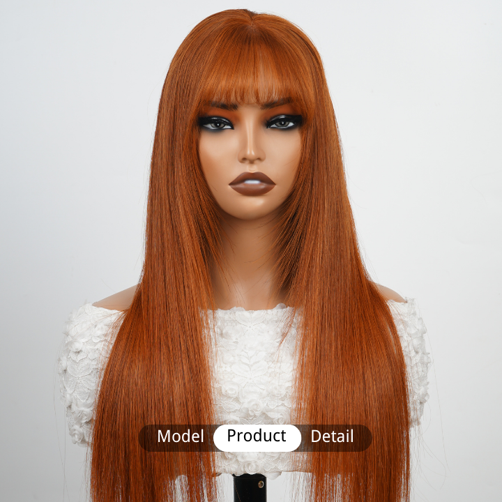 Ginger Human Hair Transparent Glueless Lace Front Straight Colored Wigs with Bangs-Amanda Hair