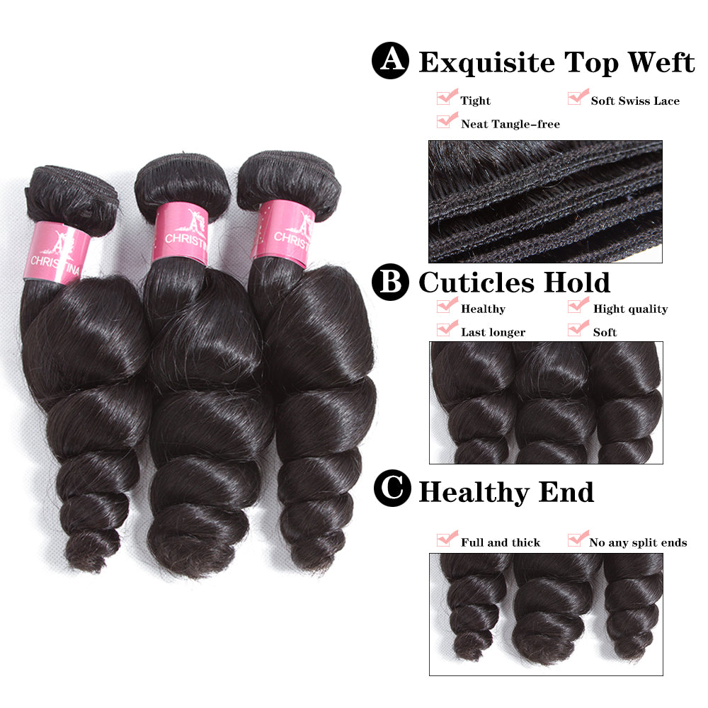 Brazilian Loose Wave 3 Bundles With 13*4 Lace Frontal 10A Grade 100% Remi Human Hair - Amanda Hair