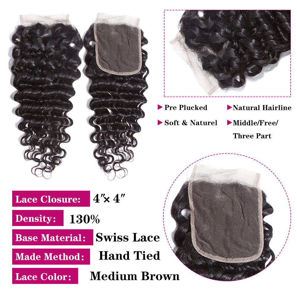 Brazilian Kinky Curly 4 Bundles With 4*4 Lace Closure 9A Grade 100% Unprocessed Human Hair - Amanda Hair