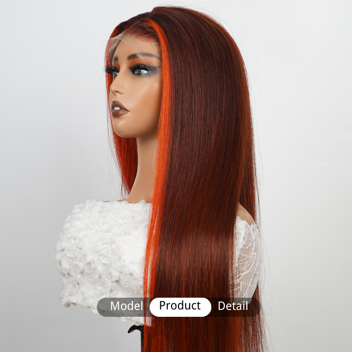 Highlight Ginger 350 Glueless Lace Front Straight Colored Wigs Human Hair Transparent -Amanda Hair