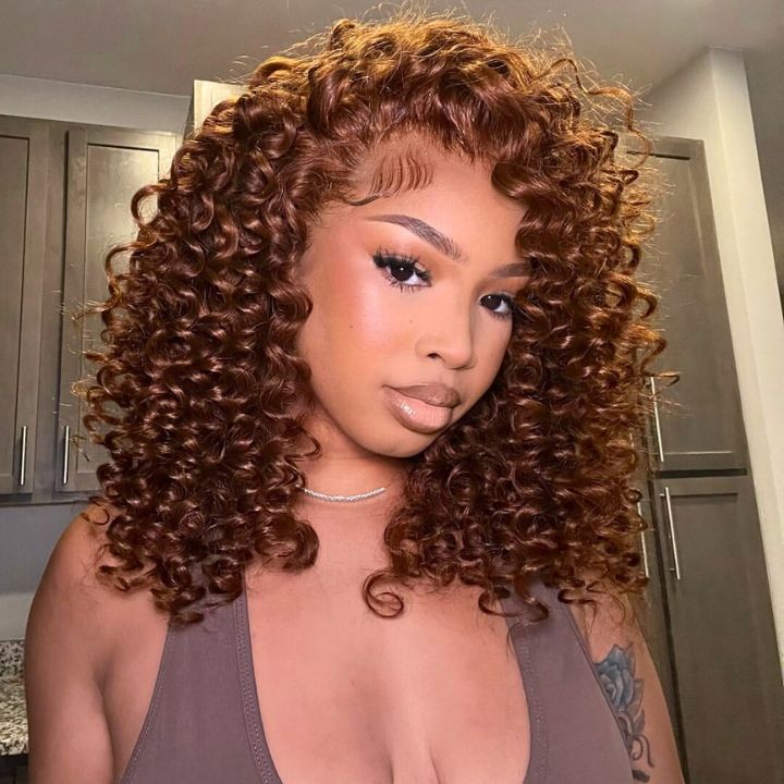 Glueless Lace Brown Lace Front Deep Wave Wig 100% Human Hair - Clear Transparent Lace Colored Wig- Amanda Hair