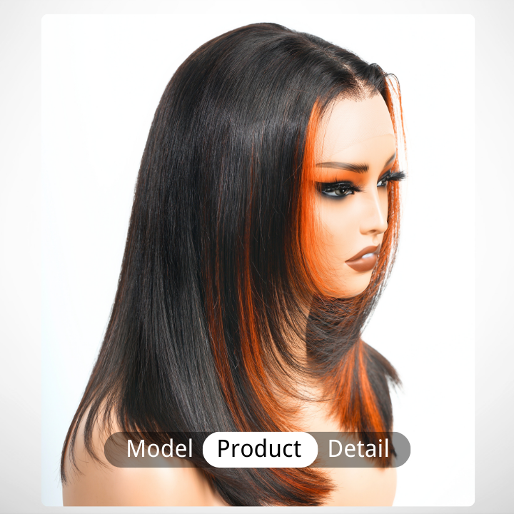 Glueless Highlight Ginger Brazilian Straight Short Bob Layer Lace Wigs Transparent Pre Plucked Hairline No Code Needed -Amanda Hair