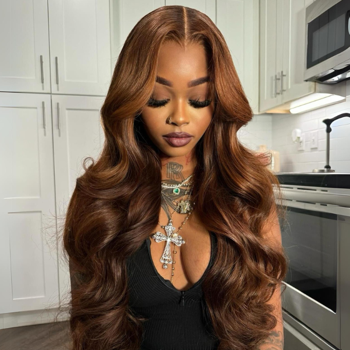 Highlight Light Brown Glueless Lace Front Wig Human Hair Loose Wave Clear Transparent Lace Front Colored Wigs Human Hair Pre Plucked  - Amanda Hair