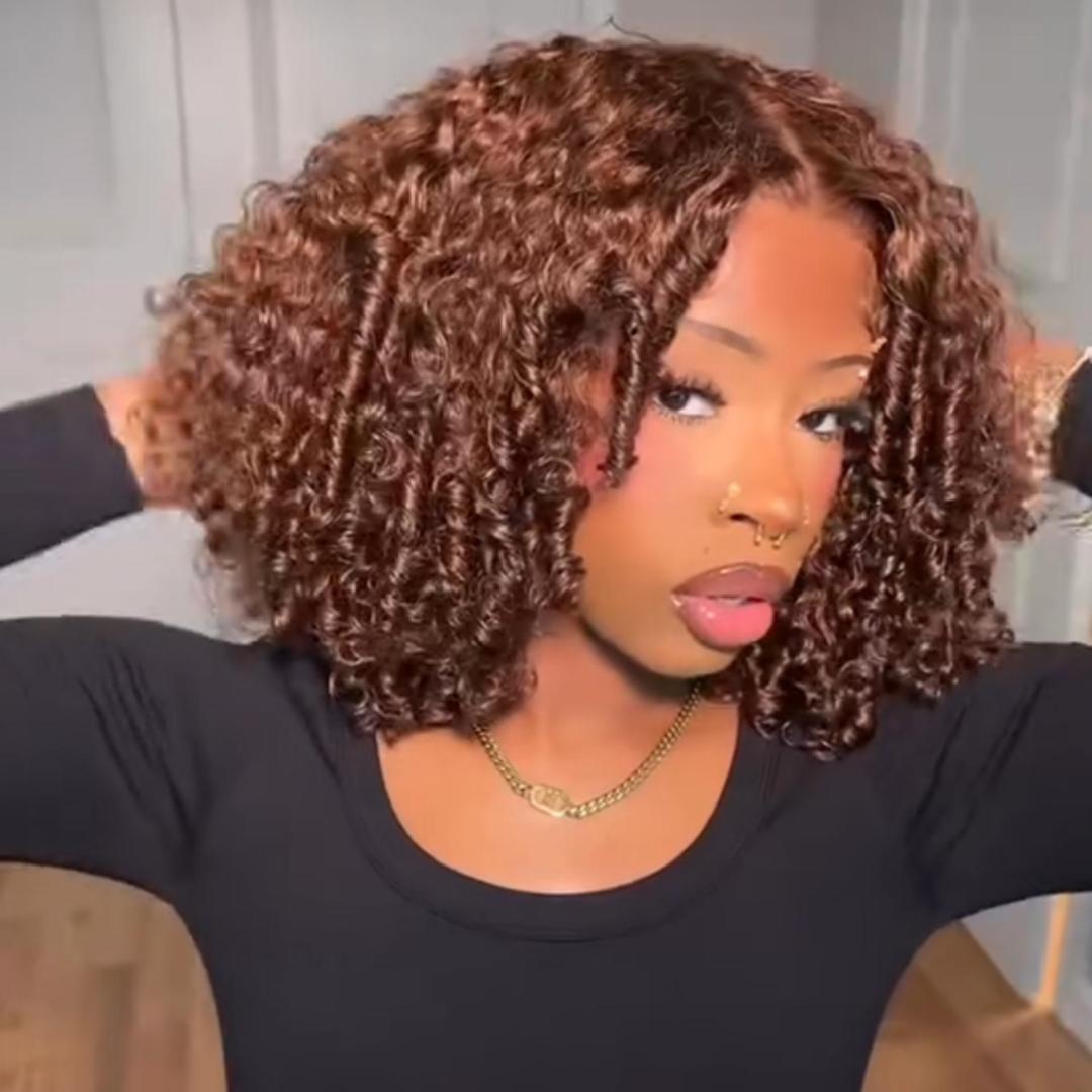 BOGO Free| Brown Bold Afro Curly Short Bob Hairstyle Lace Colored Wig Flash Sale