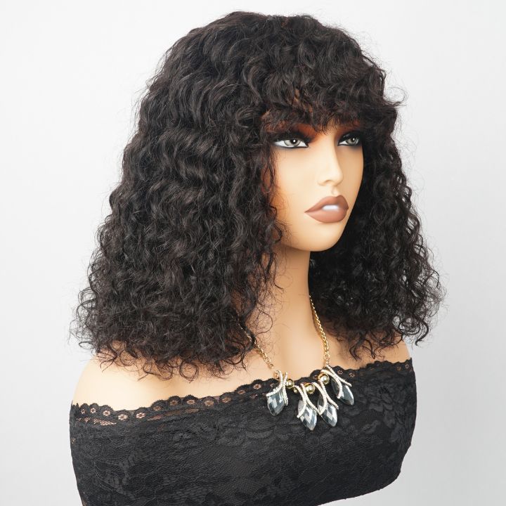 Sunshine Chic Fluffy Water Wave Clear Transparent Glueless  Lace Front Short Curly Wigs with Bangs For Women-Amanda Hair