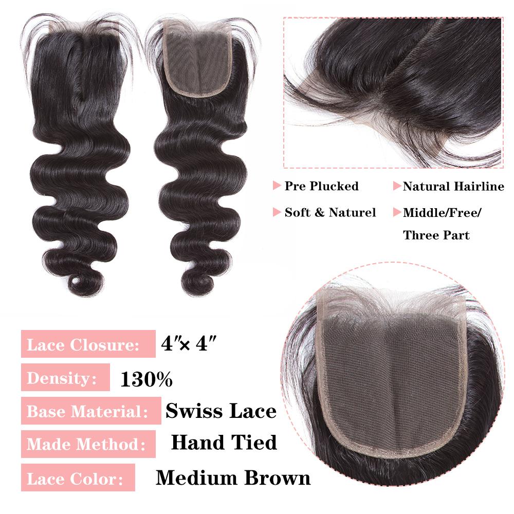 Amanda Hair Peruvian Body Wave 4 Bundles With 4*4 Lace Closure 9A Grade 100% Unprocessed Human Hair