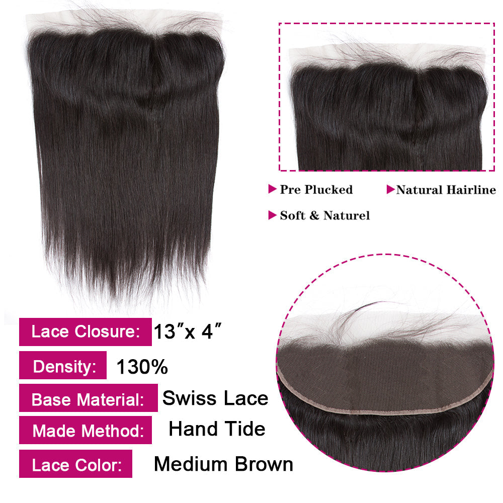 Straight Brazilian Hair 3 Bundles With 13*4 Lace Frontal 10A Grade 100% Remy Human Hair - Amanda Hair