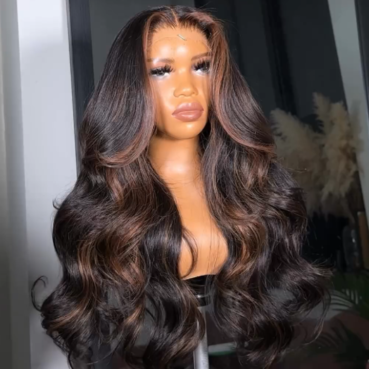 Extra 60% OFF | Body Wave Highlight Brown 6*4 Pre Cut Lace Wigs Undetectable Transparent Lace Wig Flash Sale