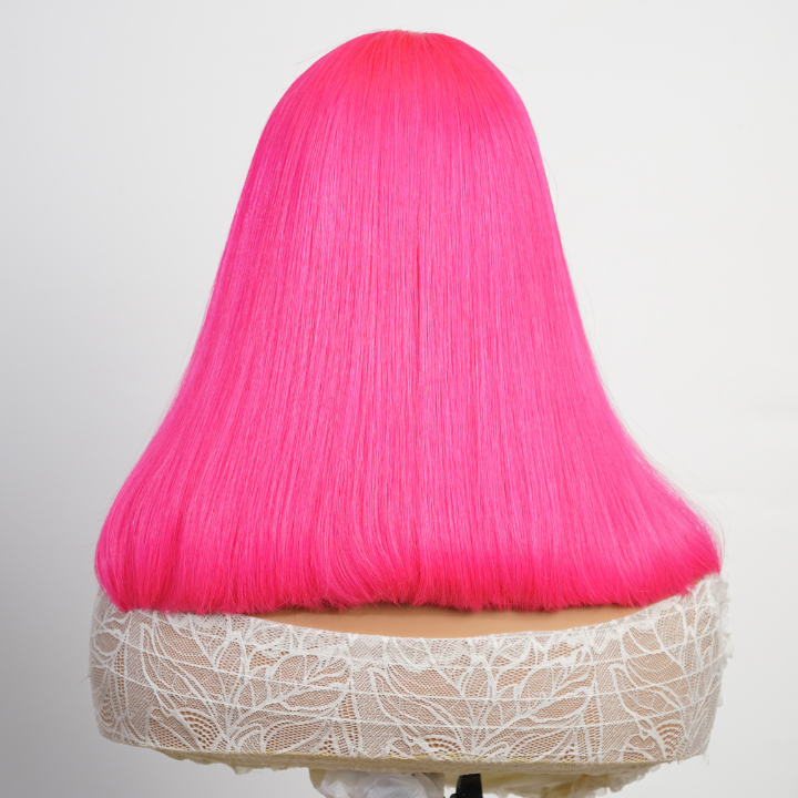 Peach Red Straight Human Hair Pink Bob Color Lace Front /Closure Wig -Amanda Hair