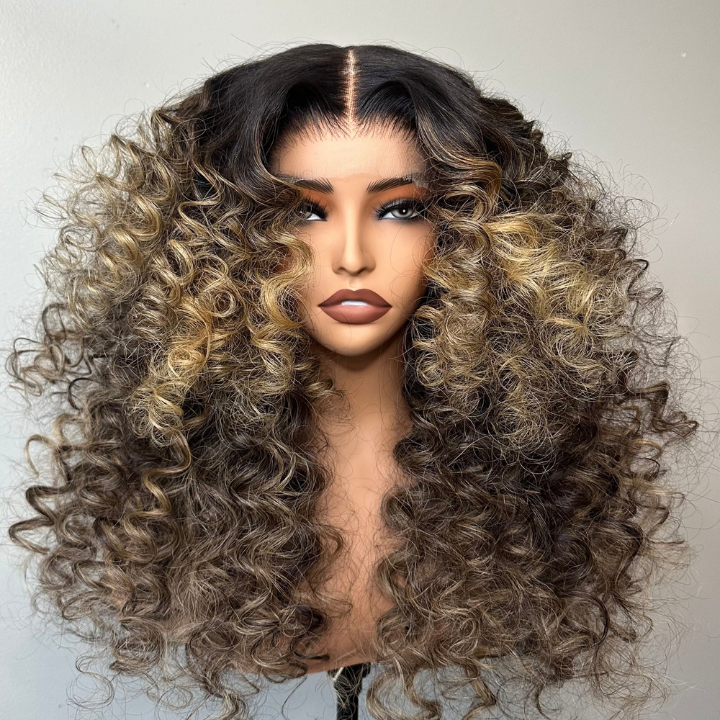 Medium Blonde Highlights  Lace Front Wig Human Hair Barrel Curl Wigs Clear Transparent Front Wigs Human Hair Pre Plucked with Baby Hair Colored Wigs for Women Human Hair Wigs Amanda Hair