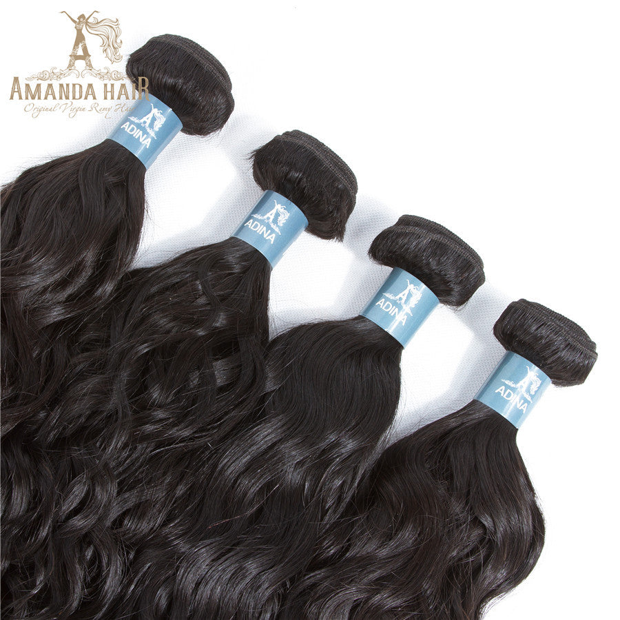 Amanda Peruvian Hair Water Wave 4 Bundles With 4*4 Lace Closure  9A Grade 100% Unprocessed Human Hair