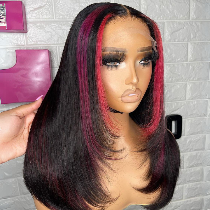 Highlight Brown Brazilian Straight Short Bob Layer Glueless  Lace Wigs Transparent Pre Plucked Hairline No Code Needed-Amanda Hair