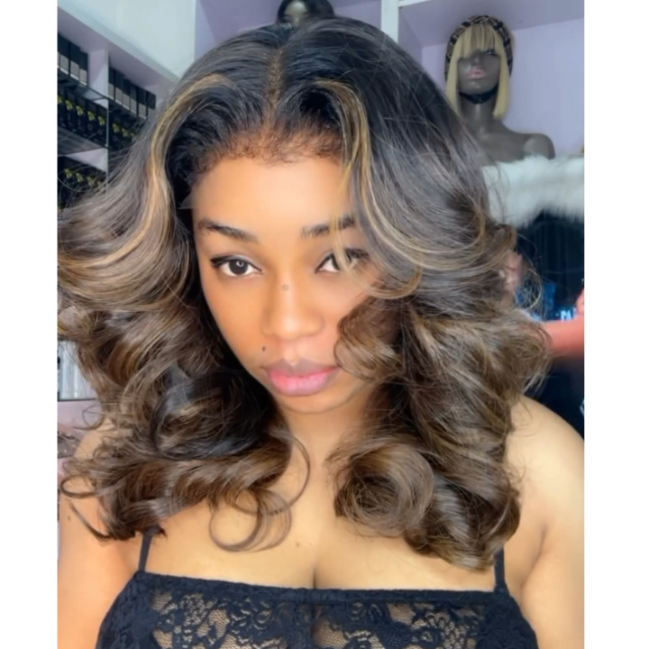 Extra 38% Off Clearance Glueless Money Piece Highlight Blonde Loose Wave Lace Front Color Wigs 100% Human Hair  -Amanda Hair