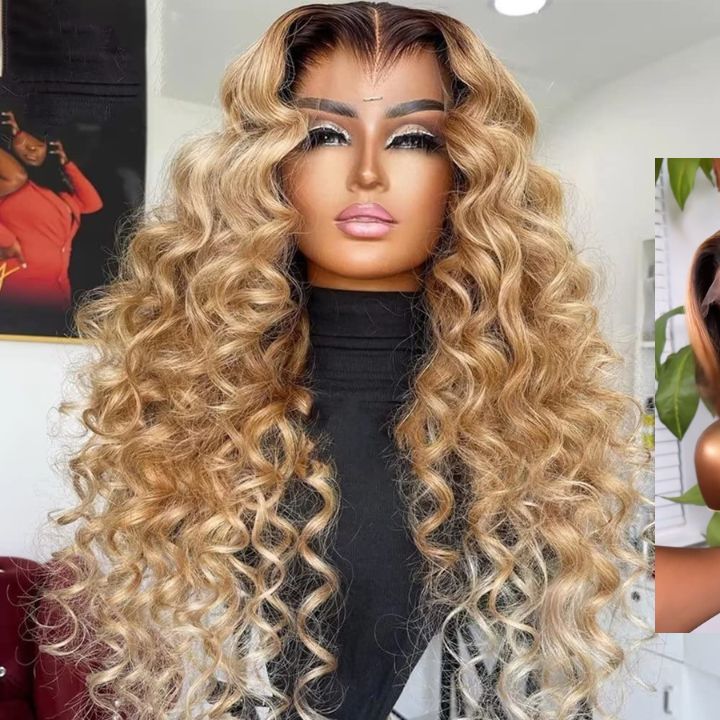Ombre Honey Blonde Colored Loose Wave 7x5 Pre Cut Lace Closure Wig Lace Front Wig Flash Sale