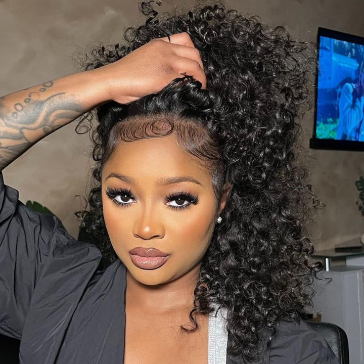 Glueless Lace Bomb Curly Wig with Natural Hairline Mini Knots  Human Hair Clear Transparent Natural Black  - Amanda Hair