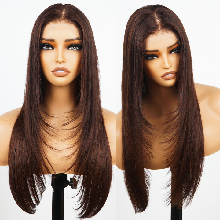 Glueless Dark Reddish Lace Front Straight Colored Wig 100% Human Hair - Clear Transparent Lace Front/Closure Human Hair Wig- Amanda Hair