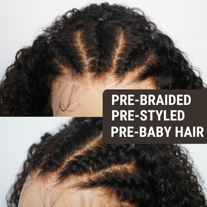Braided Kinky curly Hair 13x6  Transparent HD Lace Front Wig Glueless Long Wigs Real Human Hair Wigs For Women-Amanda Hair