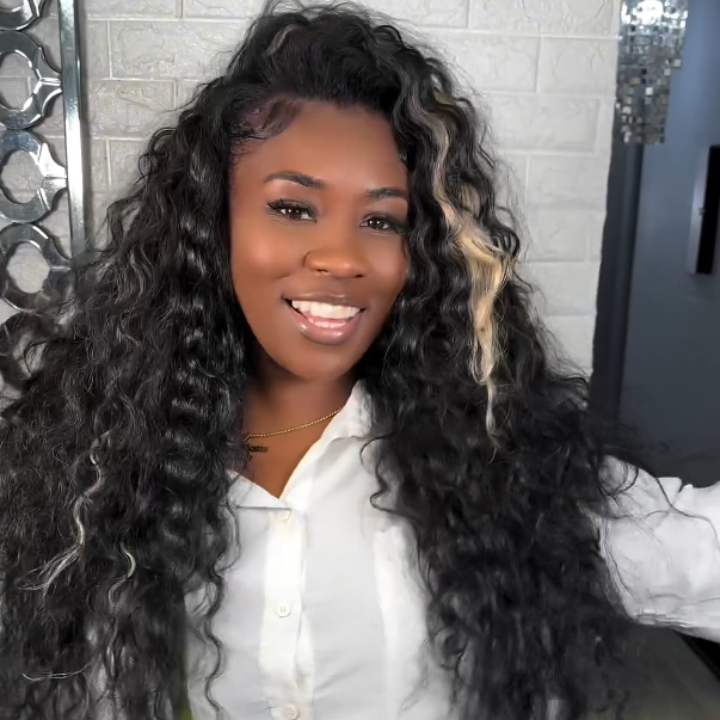 Glueless Water Wave Clear Transparent Lace Front Thick Wigs For Women 100% Human Hair-Amanda Hair