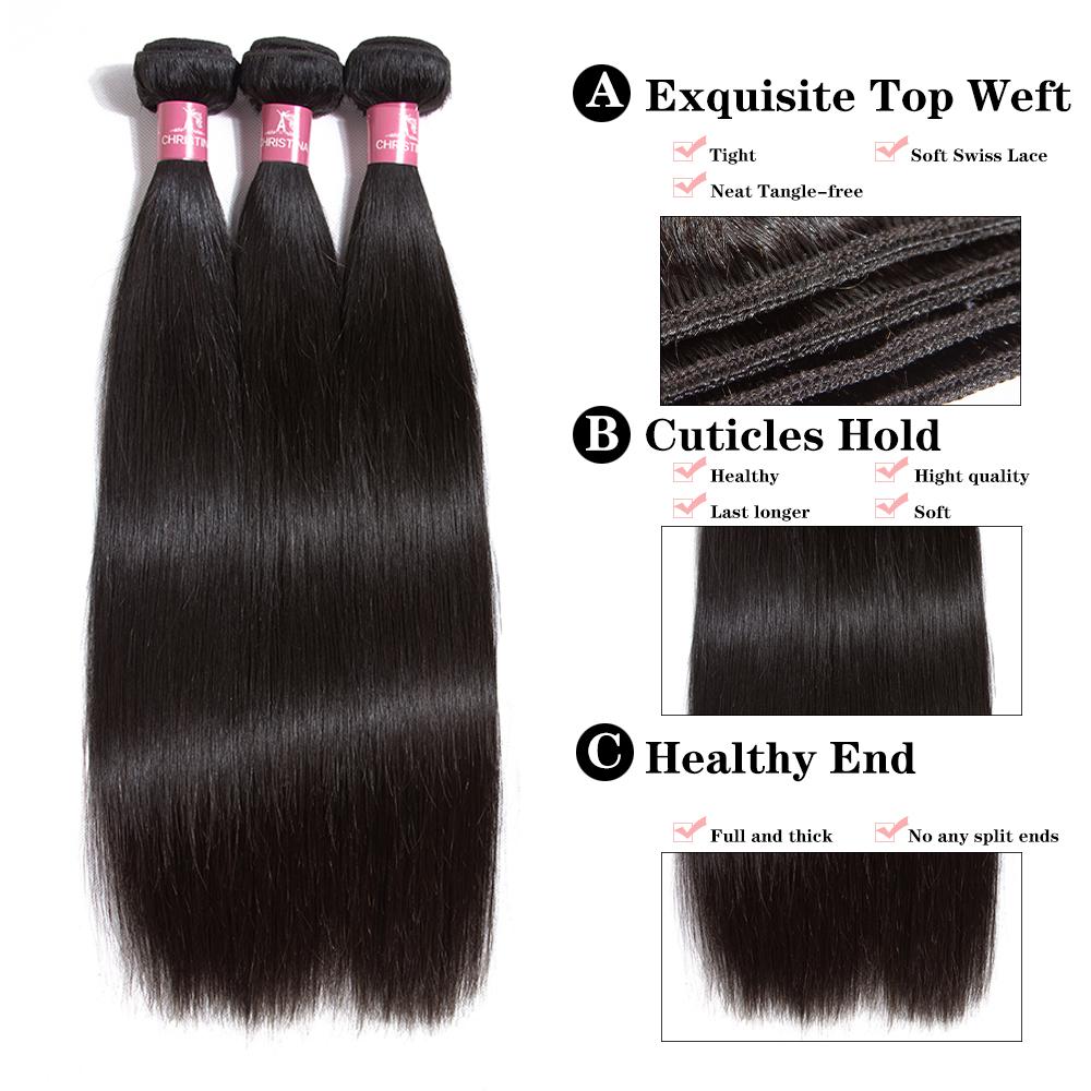 Brazilian Straight Hair 3 Bundles With 4*4 Lace Closure 10A Grade 100% Remy Human Hair - Amanda Hair