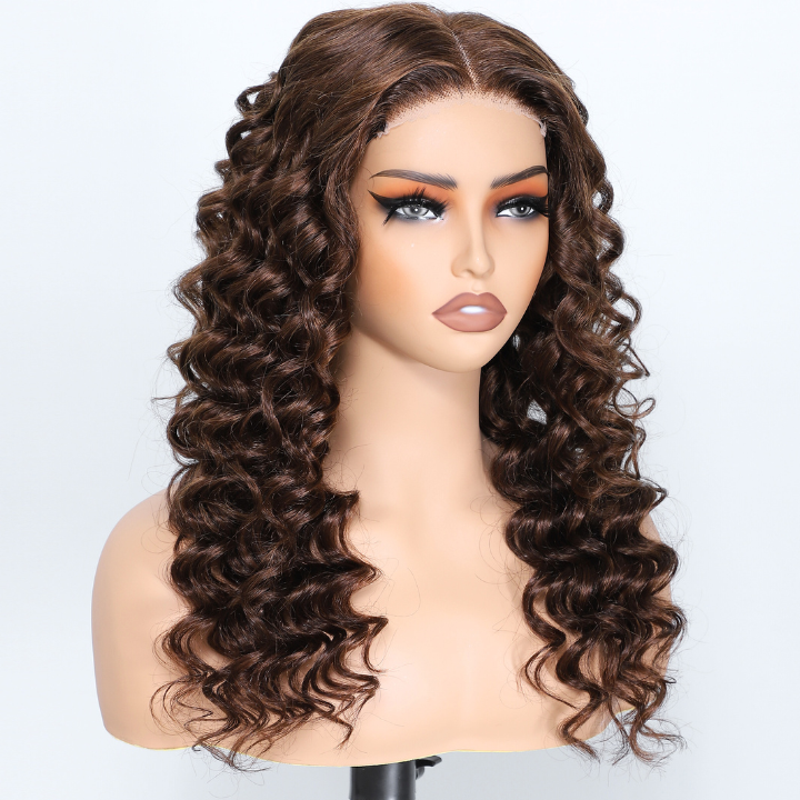 Human Hair Brown Loose Deep Wave 13x4/6x4 Glueless Lace Front/Closure Wigs-Amanda Hair