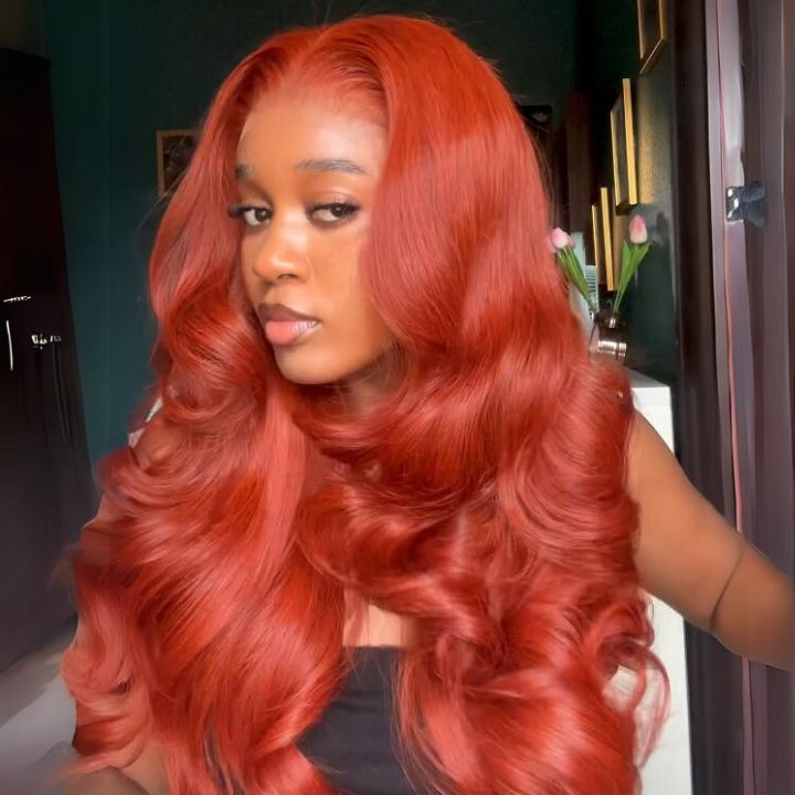 Reddish Brown Loose Wave Clear Transparent Lace Front Colored Wigs Flash Sale