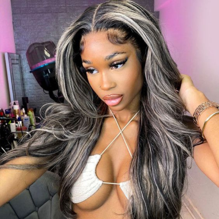AmandaHair Highlight Wig Human Hair Transparent Lace Front Wigs Body Wave Ombre Human Hair Light Blonde Mix Highlights Straight Color 13x4 Lace Frontal Wig-Amanda Hair