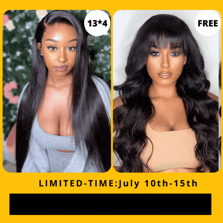 Flash Sale: Buy Straight Hair 13*4 HD Lace Wig, Get Glueless Body Wave Hair With Bangs For Free