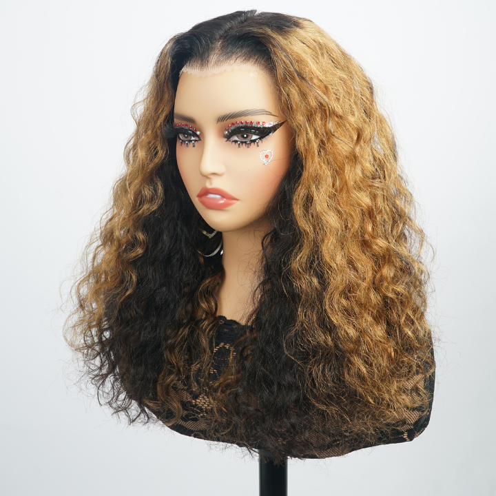 Glueless  1B/27 Ombre Brazilian Deep Wave Lace Front Wig - Clear Transparent Lace Front/Closure Wig- Amanda Hair