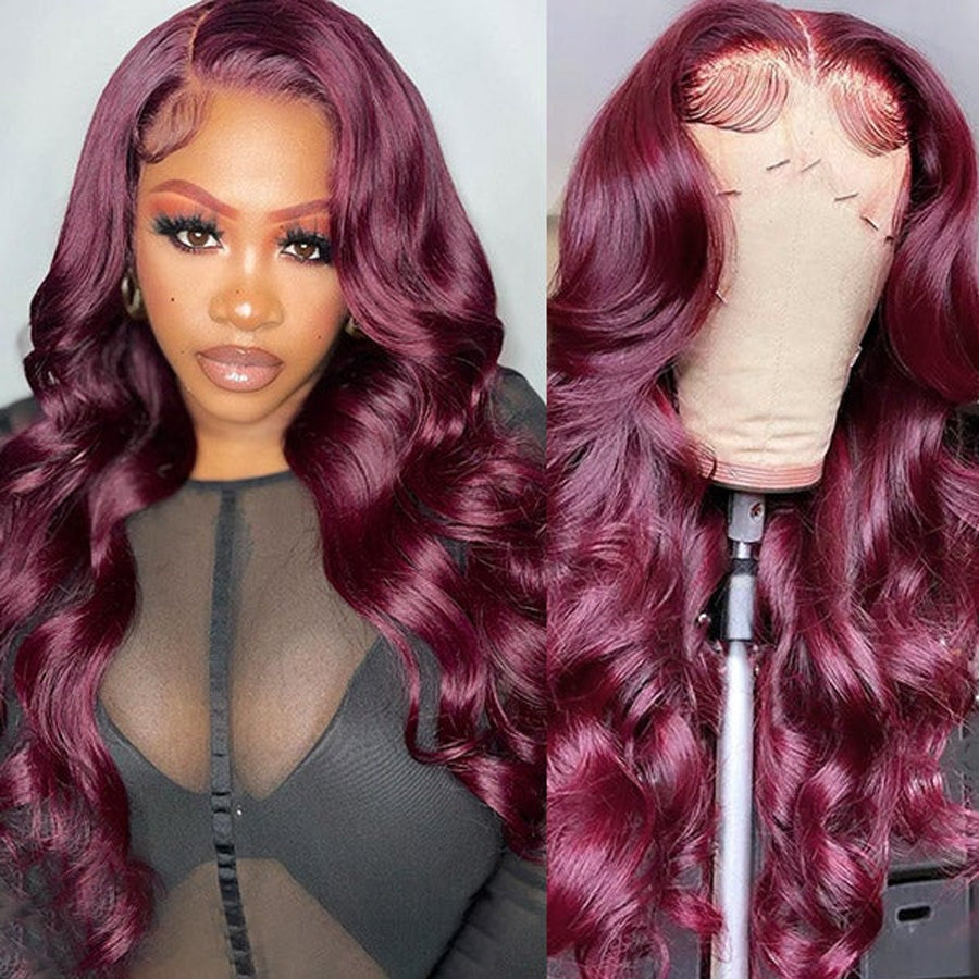 $100 Off Full $100| Burgundy Wigs Body Wave 13x4 Lace Front Wigs 99J Colored Wigs Flash Sale