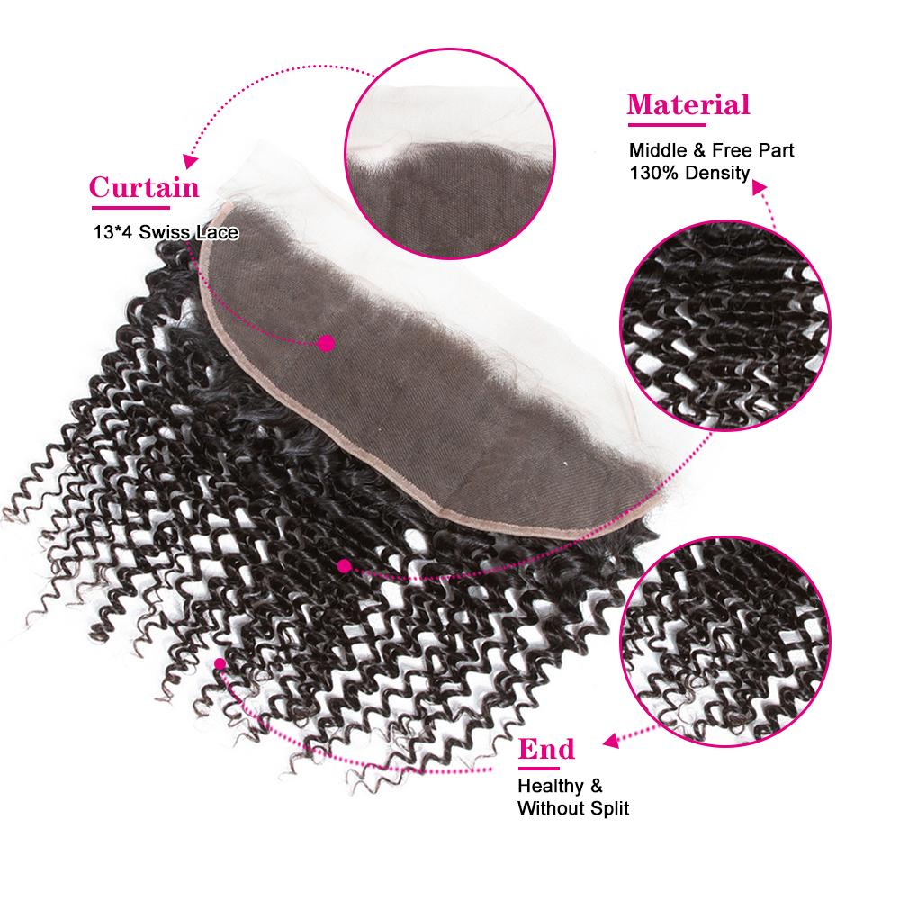 Brazilian Hair Kinky Curly 4 Bundles With 13*4 Lace Frontal 9A Grade 100% Unprocessed Human Hair- Amanda Hair
