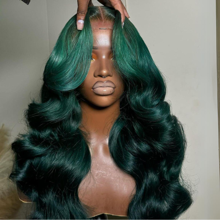Dark Green Body Wave 13x4 Lace Front Human Hair Wigs Transparent For Black Women