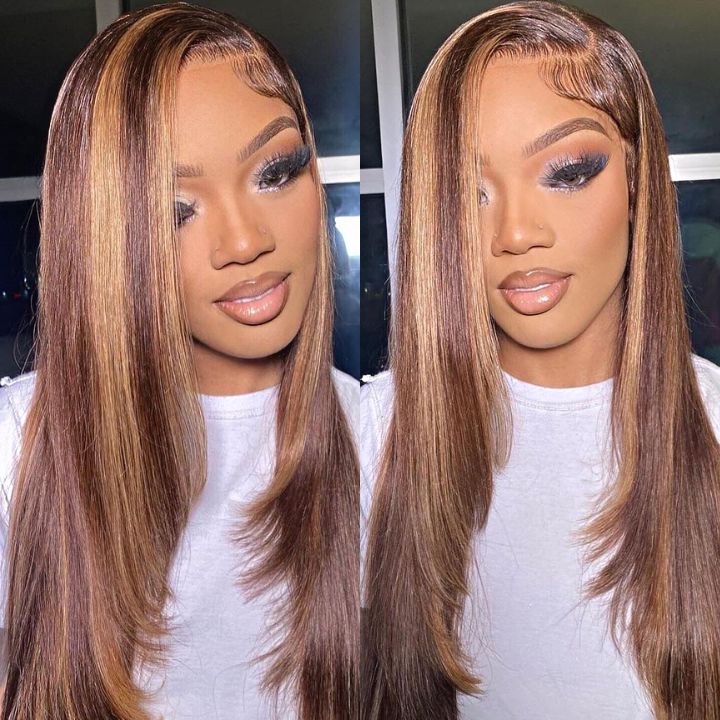 Extra 38% Off Clearance Glueless Layered Haircut Lace Closure Straight Wigs Silky Human Hair Wigs Throw On & Go Workout Wigs