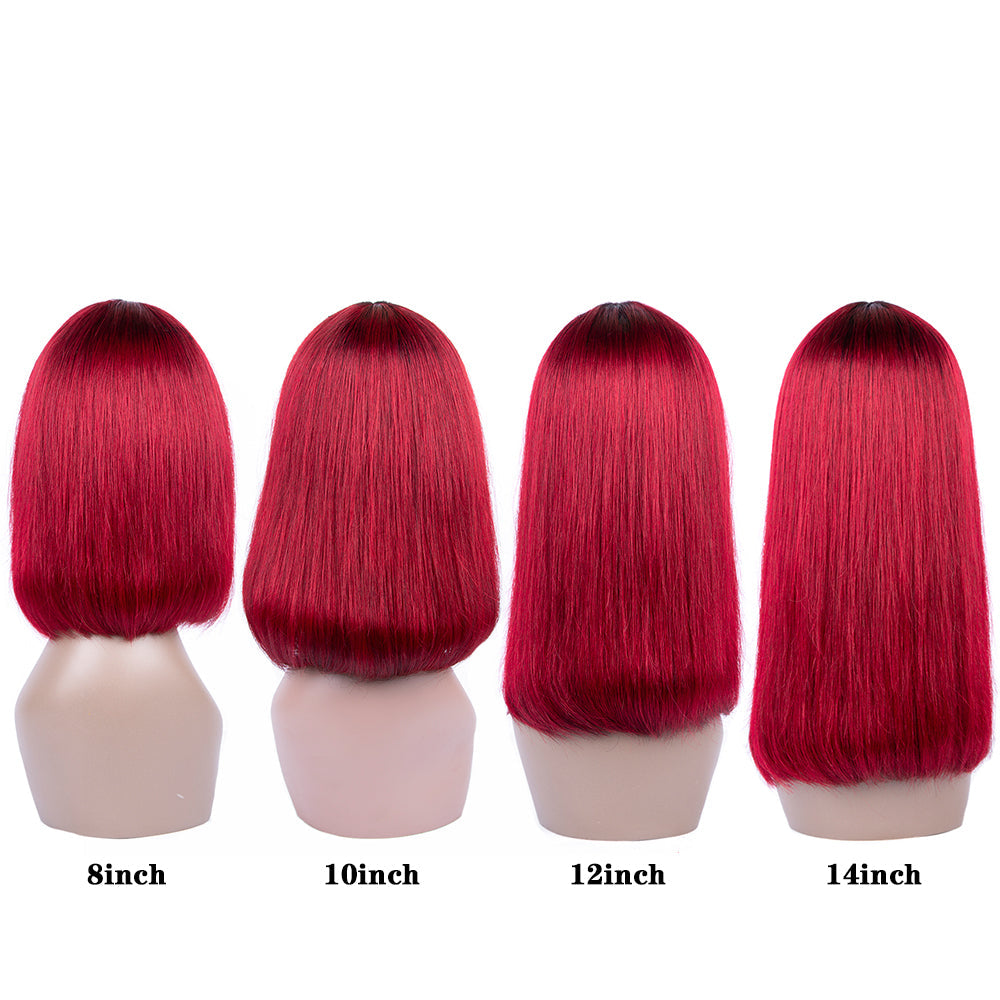 Straight Hair Red Bob Wigs Machine Made Burgundy Bob Wig Human Hair Glueless Short Bob Wigs-Amanda Hair