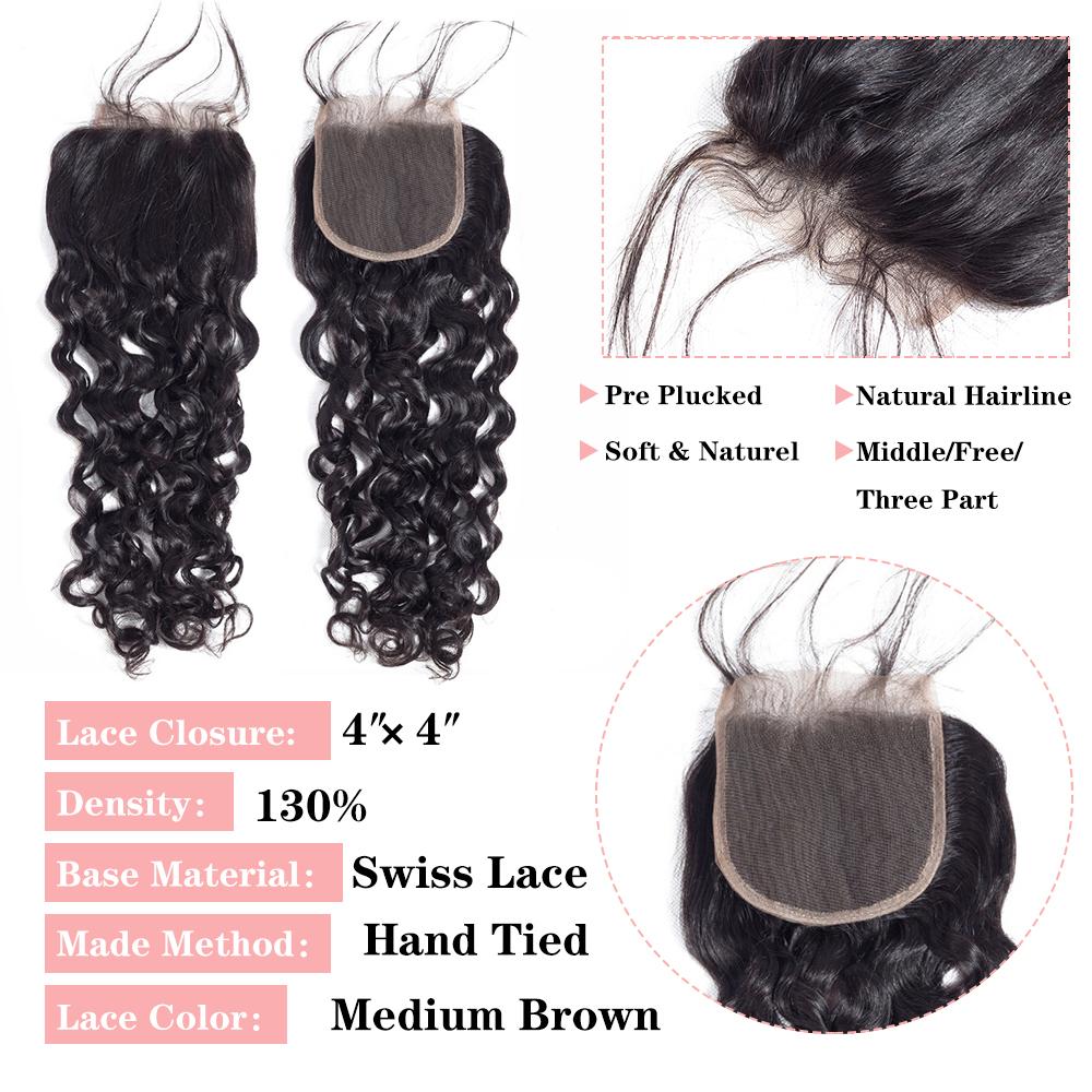 Brazilian Water Wave 3 Bundles With 4*4 Lace Closure 10A Grade 100% Remi Human Hair Hot Sell Wave Bundles Hair Extensions - Amanda Hair