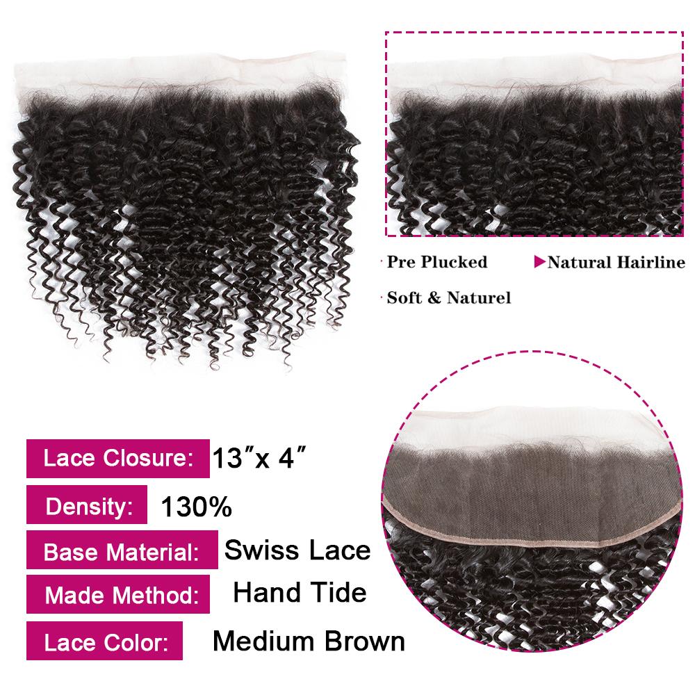 Brazilian Kinky Curly 3 Bundles With 13*4 Lace Frontal 10A Grade 100% Remi Human Hair Soft Shiny Wave Hair - Amanda Hair