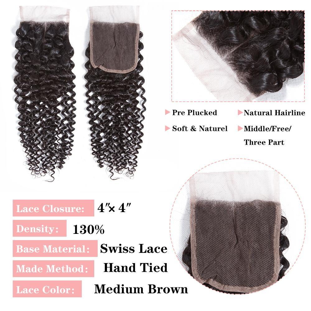 Amanda Peruvian Hair Kinky Curly 3 Bundles With 4*4 Lace Closure 9A Grade 100% Unprocessed Human Hair Christmas Hot Item