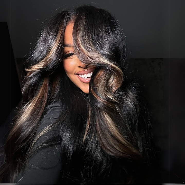 Glueless Clear Transparent Lace Frontal Wig Human Hair Highlight Brown Colored Body Wave Wig - Amanda Hair