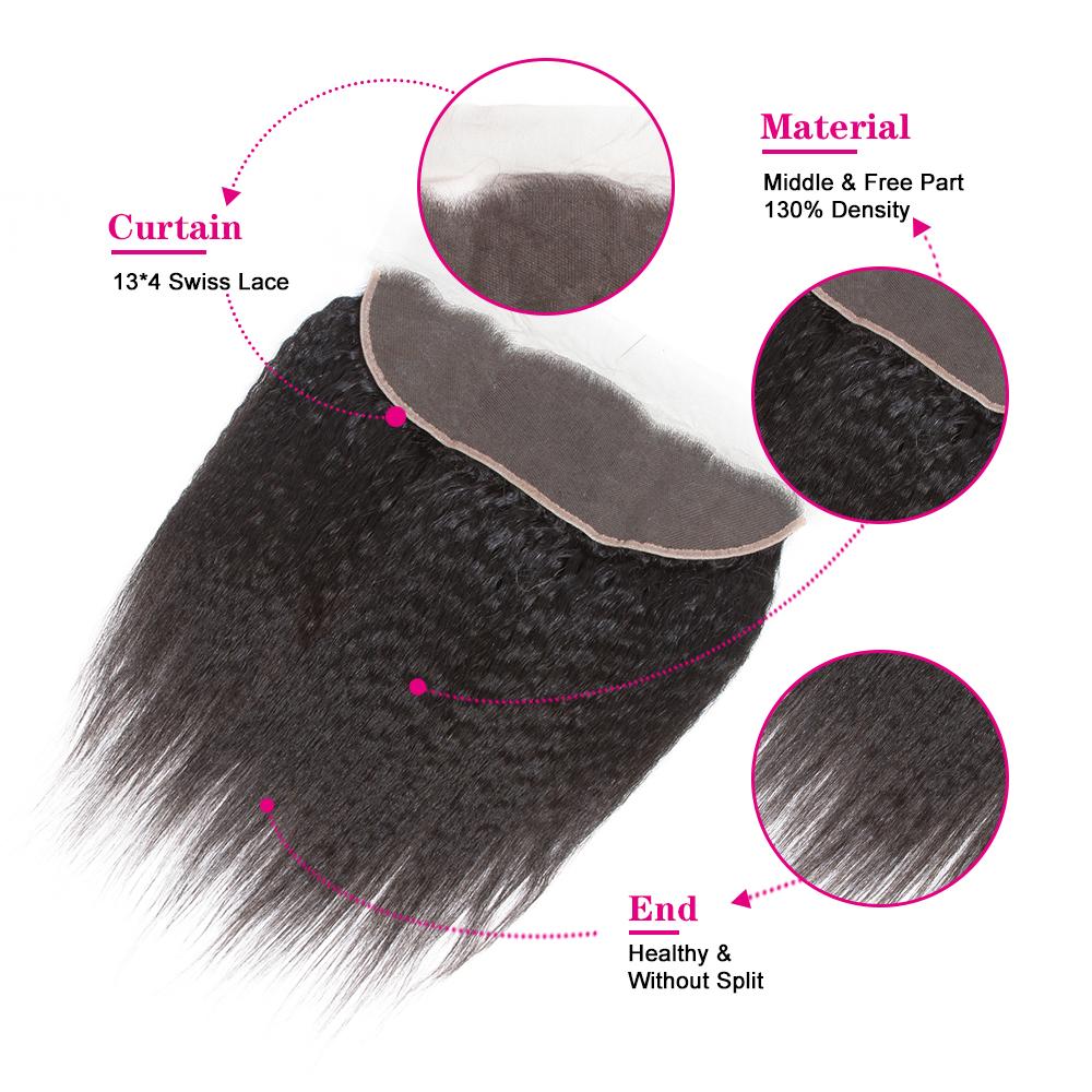 Amanda Malaysian Hair Kinky Straight 3 Bundles With 13*4 Lace Frontal 10A Grade 100% Remi Human Hair Soft Shiny Wave Hair