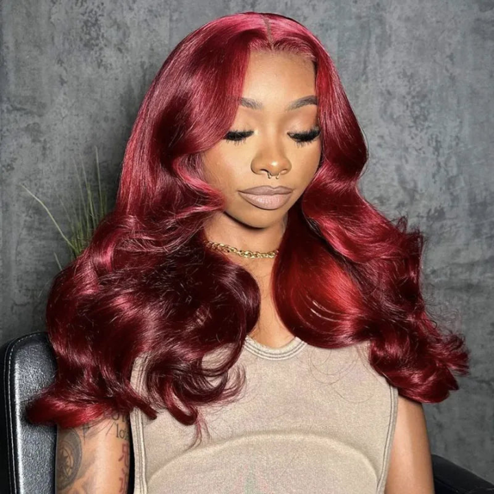 99J Burgundy Red Loose Wave 13x4 Lace Front /4*4 Lace Closure Wigs Human Hair Color Lace Wig With Baby Hair - Amanda Hair