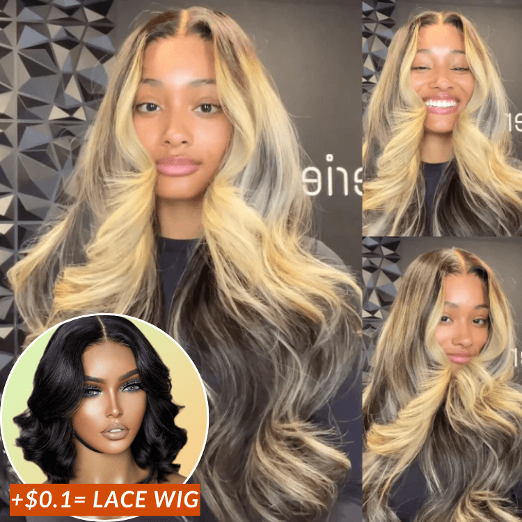 Wow $0.1 Lace Wig| Highlihgt Blonde Color Loose Wave Clear Transparent Glueless Lace Wig Flash Sale