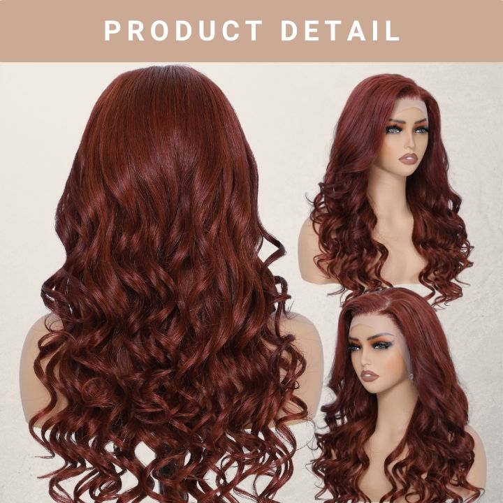 Easy on Wig Human Hair Reddish Brown Loose Wave Glueless Lace Front Color Wigs-Amanda Hair