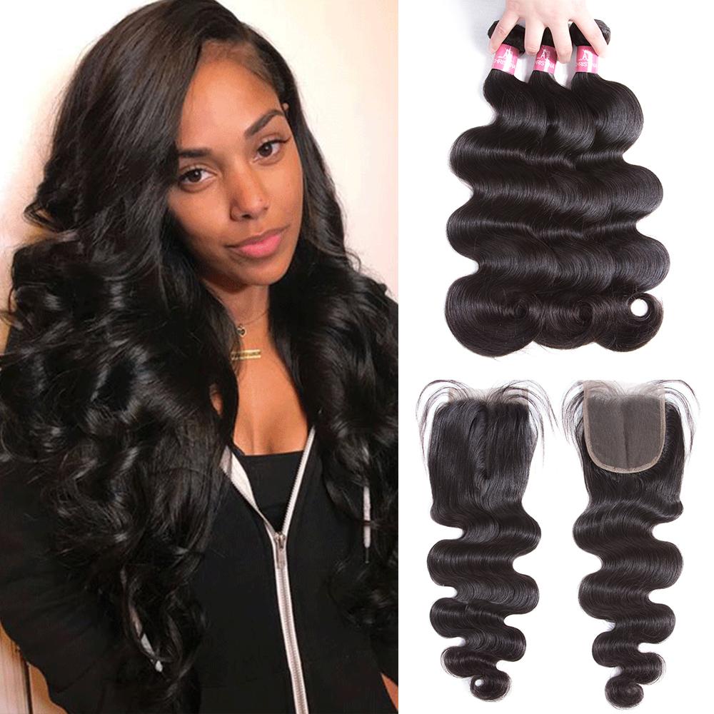 Body Wave Brazilian Hair 3 Bundles With 4*4 Lace Closure 10A Grade 100% Remi Human Hair - Amanda Hair
