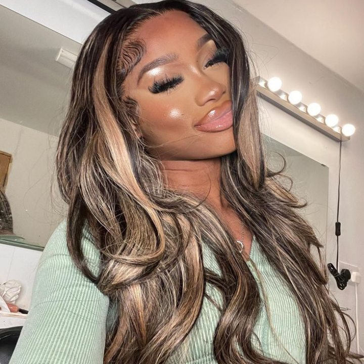 Body Wave Balayage Highlight Hair Transparent 13*4 Lace Front Human Hair Wigs -Amandahair