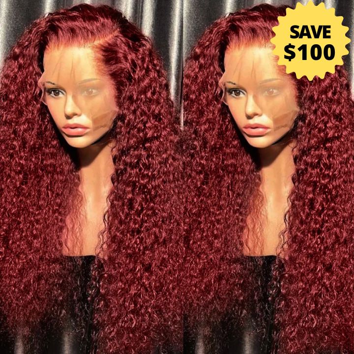 Flash Sale: Save  $100, Burgundy 99J Curly HD Lace Front Wig 150% Density ,48 Hour Only