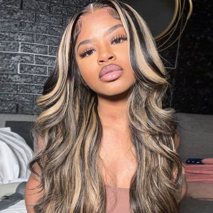 Body Wave Balayage Highlight Hair Transparent 13*4 Lace Front Human Hair Wigs -Amandahair