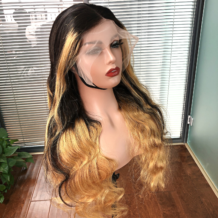 Highlight Light Brown Body Wave 13x4 Lace Front /4*4 Lace Closure Wigs Skunk Stripe Ombre Color Lace Wigs- Amanda Hair